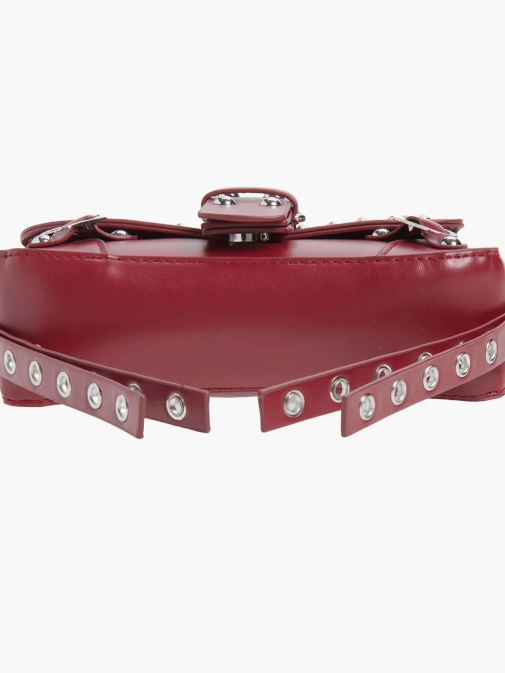 🆕 Red Buckle Stud Shoulder Hand Bag Purse Silver Rivets Vegan Faux Leather BP.